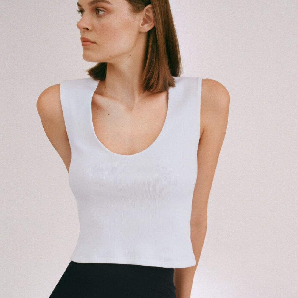 Zara Grey Ribbed Sleeveless Crop Top